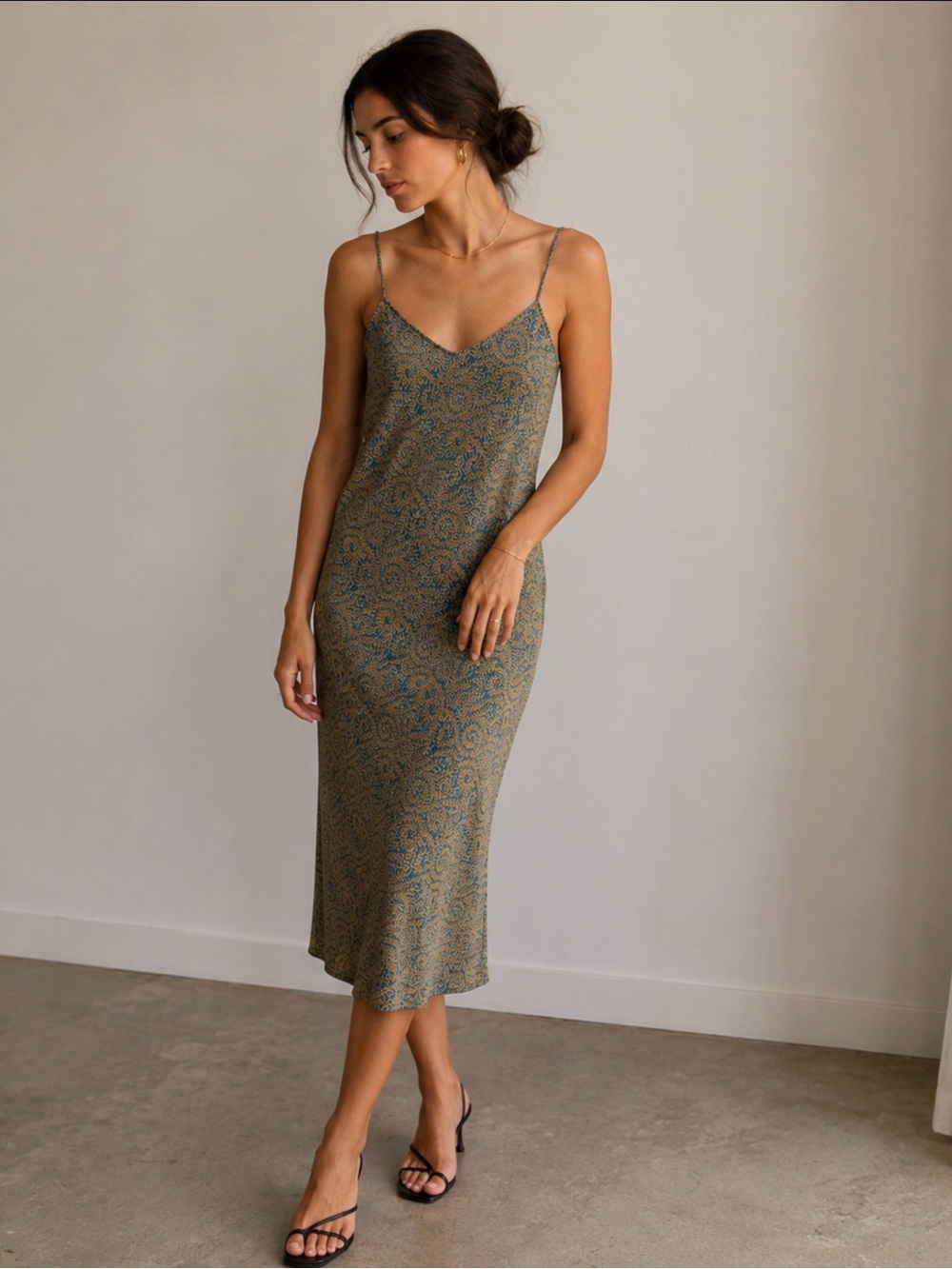 VTG J. Crew 100% Silk Midi Women 8 Blue Vacation Summer Resort Dress Minimalist